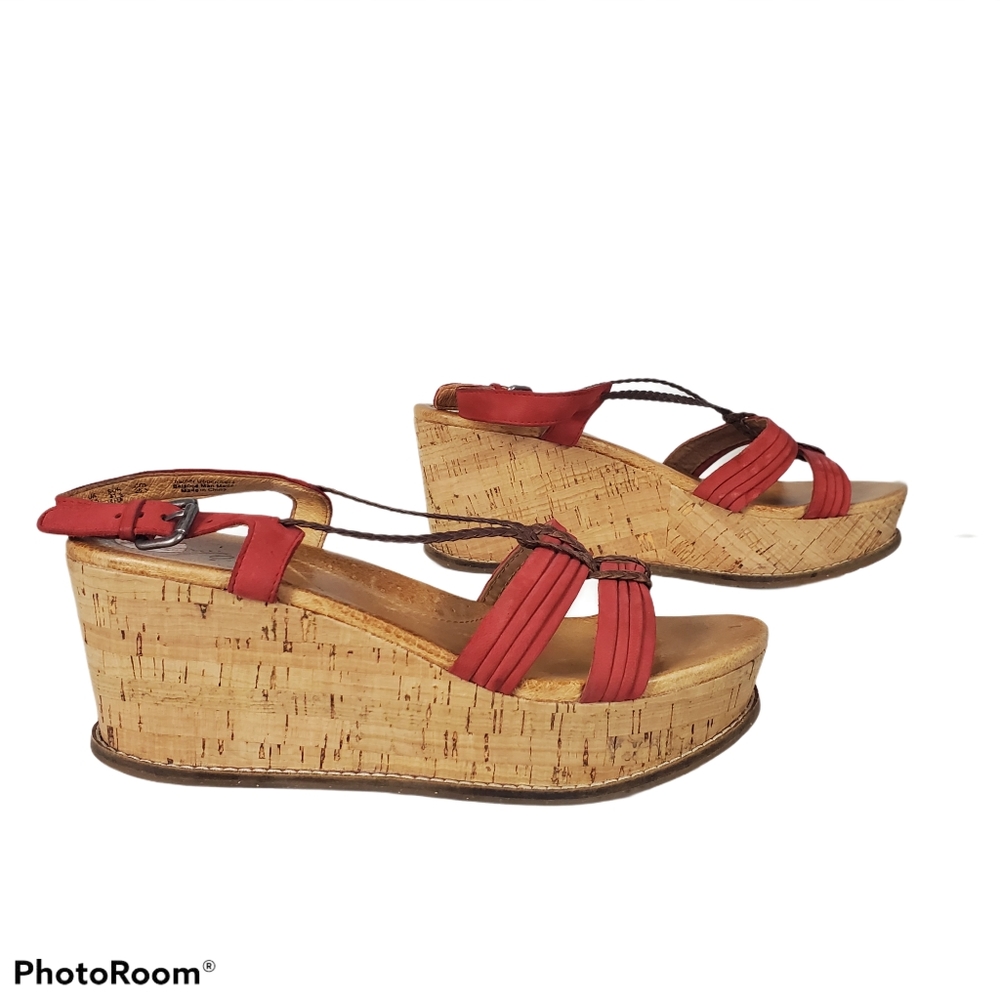 Naya Nalisha Red Leather Strap Platform Wedge 1